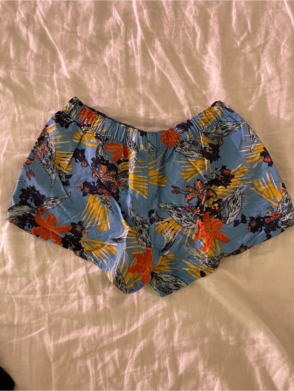 Patagonia Baggies Blue Floral Shorts with Orange Accent - Picture 4 of 4
